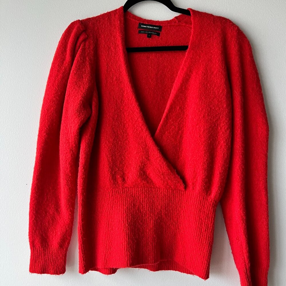 Red Something Navy Wool Sweater with Shoulder Detail
